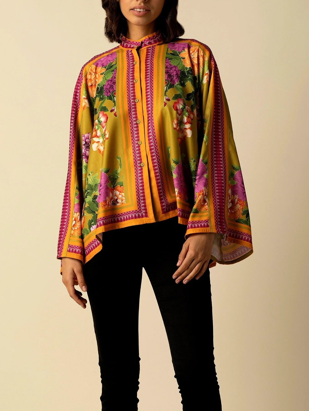 Raishma Green Polyester Mandarin Collar Alina Floral Print Shirt Size 16